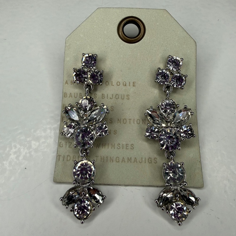 NEW Anthropologie Crystal Drop Earrings Silver Tone Statement Dangle  Bride